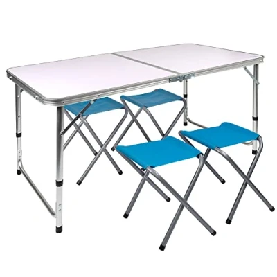 Imagen de AKTIVE Mesa plegable portátil camping para 4 personas, Altura regulable, incluye taburetes, jardín, con sillas dentro, Conjunto mesas y (52893)