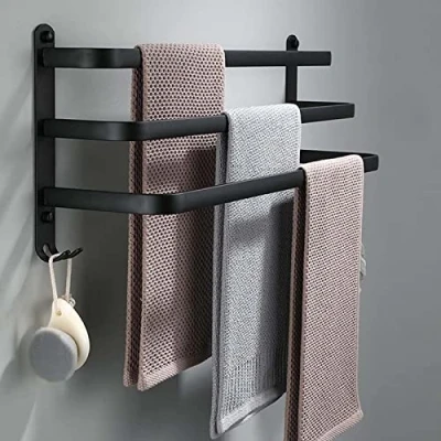 Imagen de toallero de 60 cm sin taladrar, negro, baño, pared, juego accesorios