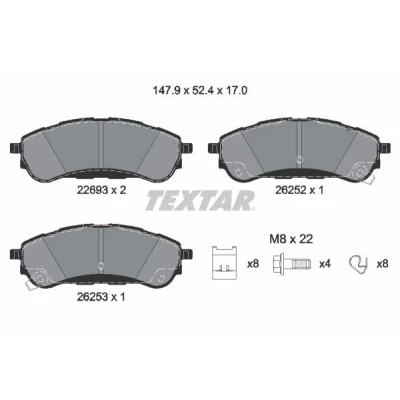 Imagen de TEXTAR 2269301 Juego de pastillas freno con avisador acústico desgaste tornillos pinza accesorios FORD: Ranger Mk3