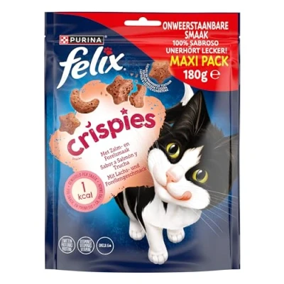 Imagen de Purina Felix Crispies Ocean, Snack, Premio para Gato con Salmón y Trucha, 5 Bolsas de 180g
