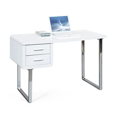 Imagen de Inter Link Escritorio blanco brillante MDF lacado moderno Con 2 cajones estructura de metal An:120 x F:55 Alt76cm Claude