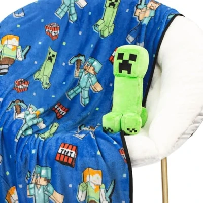 Imagen de Manta Infantil Suave y Almohada Mini Minecraft Creeper 130 x 150 cm Juego de Forro Polar para niño
