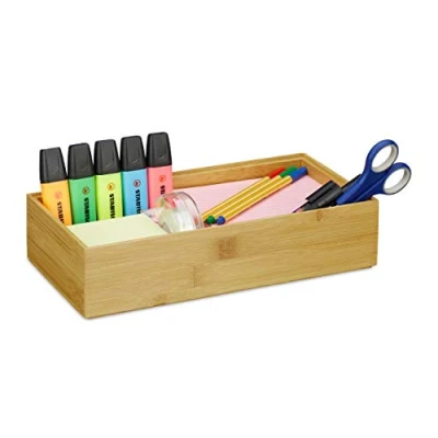 Imagen de Relaxdays Caja de almacenaje bambú, Apilable, Diseño natural, 7 x 30 15 cm, Marrón