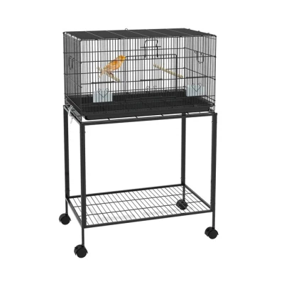 Imagen de PawHut Jaula para Pájaros 77x46x119 cm Metálica Aves con Bandeja Extraíble Perchas Comederos Periquitos Canarios Negro