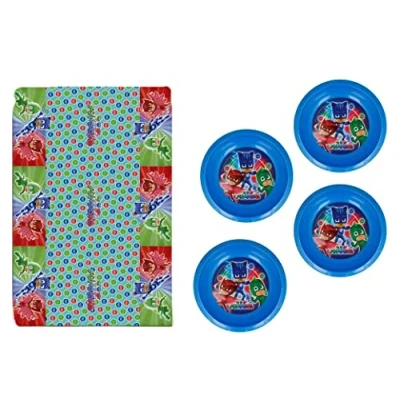 Imagen de ALMACENESADAN, 4904, pack Pj masks compuesto por mantel superpilotos 120x180 cm, 4cuencos reutilizables, ideal para fiestas y cumpleaños. (8435510349042)