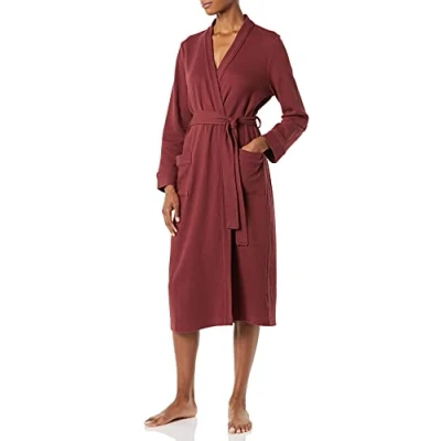 Imagen de Amazon Essentials Bata Larga Ligera con Diseño Gofrado (Disponible en Tallas Grandes) Mujer, Burdeos Intenso, S