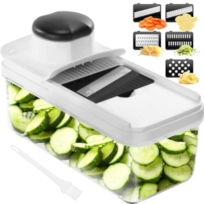 Imagen de Mandolina de Cocina Profesional, Cortador Verdura, Picador Verduras con 5 Cuchillas Afiladas Intercambiables, Patatas Tomates Pepinos Queso Frutas