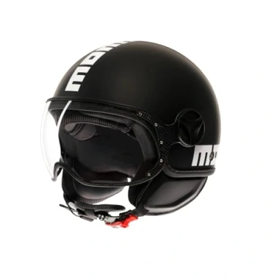 Imagen de MOMODESIGN FGTR Classic E2206 Casco Jet Abierto para Moto y Scooter, Hombre Mujer, Negro Mate/Blanco, S