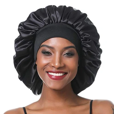 Imagen de SENGTERM Gorro de Saten para Dormir Pelo Rizado, Gorra Noche,Sombrero Cubierta Cabeza Mujeres