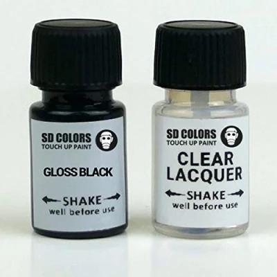 Imagen de SD COLORS Kit de reparación pintura retoque rueda aleación negra brillante, 8 ml, cepillo para arañazos ruedas brillante (pintura + laca)
