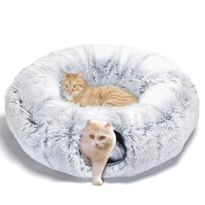 Imagen de Nobleza Túnel para Gatos de Peluche, 2 en 1 Cama Tunel con Cojín Extraíble, Plegable Mascotas Agujeros y Bolas Juguetes Gatito Conejo Hurones