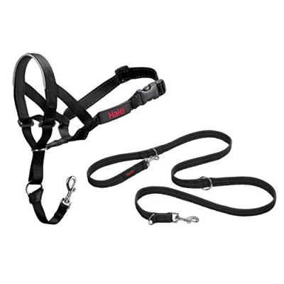 Imagen de HALTI Headcollar Talla 3, Negro y Correa de Entrenamiento tamaño Grande, Paquete Combinado Evita Que tu Perro Tire la Correa. Ajustable, Ligero con Banda para Nariz Acolchada.