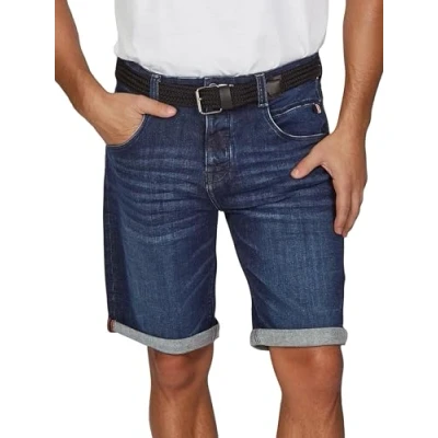Imagen de DENIMFY Pantalones cortos vaqueros para hombre con cinturón, elásticos, cortos, corte regular, bermudas, verano, vaquero, monocolor, azul, negro, 31, 32, 33, 34, 36, 38, 40, 42, Dark Blue