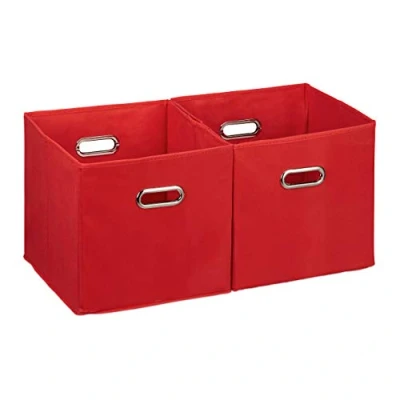 Imagen de Relaxdays Cajas de almacenaje, Set dos cestas, Sin tapa, Con asas, Plegable, Cuadrado, 30 cm, Rojo