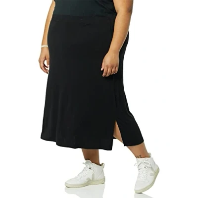 Imagen de Amazon Essentials Falda Midi de Punto sin Cierre (Disponible en Tallas Grandes) Mujer, Negro, M
