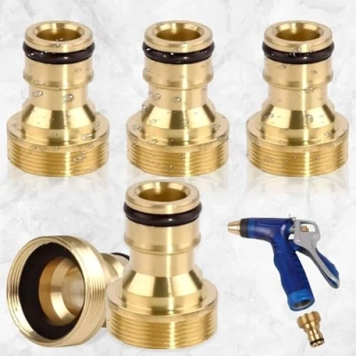 Imagen de Lushly 5 Piezas Set Latón Conectores de Manguera Adaptador, Juego Manguera, Boquilla Rosca Macho, Adaptador Grifo Cocina Universal para Jardin