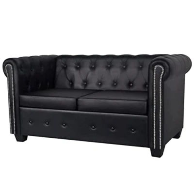 Imagen de vidaXL Sofá Tipo Chesterfield 2 Plazas Revestimiento de Cuero Artificial Negro