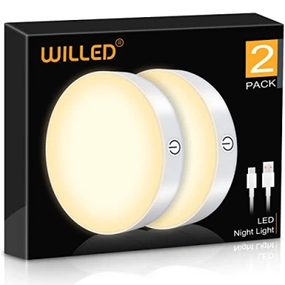 Imagen de WILLED Luces TáCtiles Regulables De 3000 K, Grifo Recargables Con BateríA, ImáN En El Armario, Led Noche, Para Mostrador, Cocina, Dormitorio (Paquete 2)