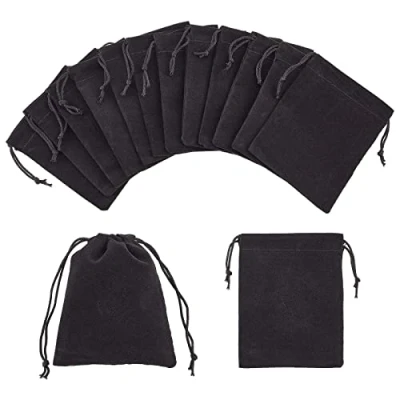Imagen de NBEADS 100 Bolsas de Terciopelo para Joyería, 8.5 x 7 cm Tela con Cordón Embalaje Regalo Fiestas, Negro