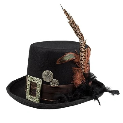 Imagen de Boland 54501 Sombrero Plumepunk con engranajes, negro, steampunk, cilindro, sombrero, accesorio, disfraz, fiesta temática, carnaval, Halloween