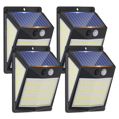 Imagen de luces solares para exteriores, de seguridad 238 LED y sensor movimiento 3 modos, ángulo amplio 270, luz pared solar impermeable IP65 (4 Pack)