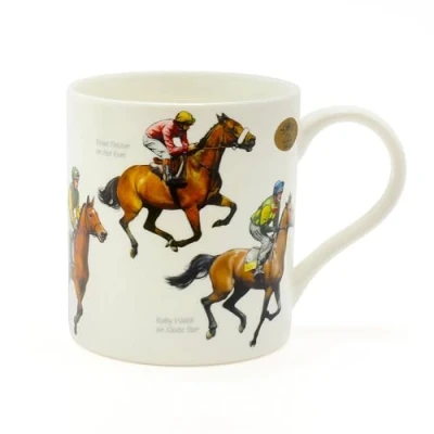 Imagen de The Leonardo Collection Winning Post taza de porcelana fina Windsor, diseño carreras caballos, famosos caballos y jinetes, perfecta para los fanáticos las color