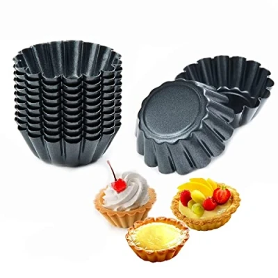Imagen de Comius Sharp Molde de Tarta Huevo, 12 Piezas Moldes Mini Tartaletas Acero Carbono, Hornear Reutilizables y Antiadherentes, para Galletas, Pudin, DIY Herramienta Cocina (6,5cm)