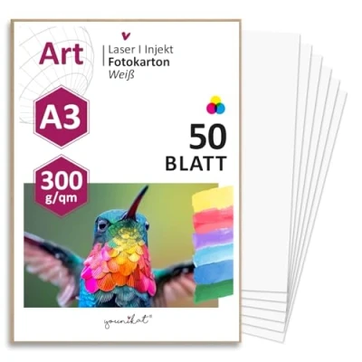 Imagen de younikat Juego de 50 cajas cartón para manualidades en blanco, DIN A3, 300 g/m², manualidades, escribir scrapbooking y mucho más, color blanco I dv_369