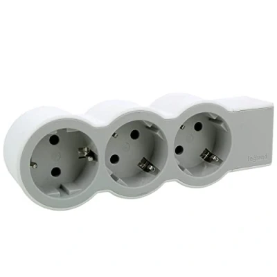 Imagen de Legrand 694573, Regleta de enchufes, Enchufe múltiple con 3 Tomas Corriente,sin Cable, Color Blanco/Gris Claro