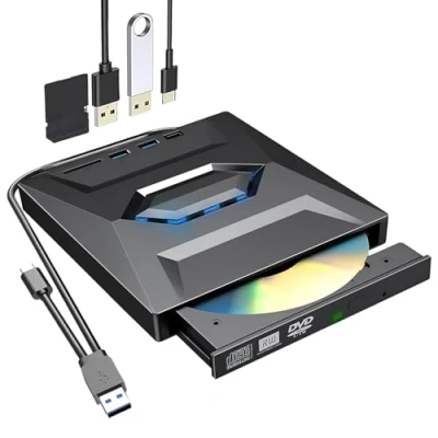 Imagen de Unidad Externa de CD DVD USB 3.0 Tipo C, Portátil Grabadora y Lector DVD, Compatible con Windows XP/Vista / 7/8 10/11 Linux/Mac OS