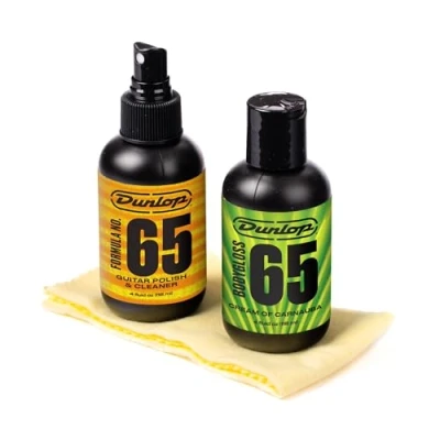 Imagen de JIM DUNLOP 6501 System 65 Guitar Polish Kit, para limpieza del cuerpo de guitarra eléctrica y acústica, incluye 2 productos Formula Paños microfibra