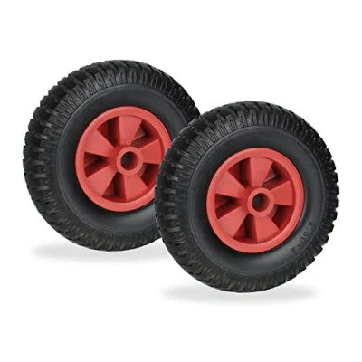 Imagen de Relaxdays Ruedas de Carretilla 2.50 4 en Set 2, Goma Maciza, Plástico, Repuesto, Impinchable, 80 kg, Negro y Rojo, 22 x 6 cm