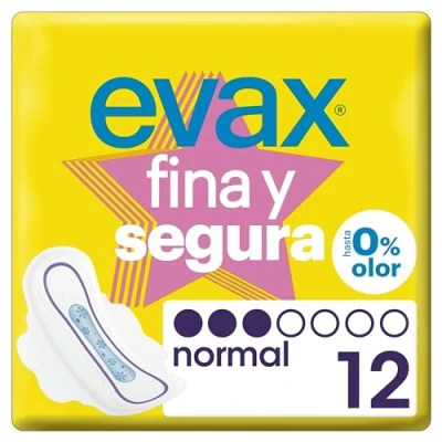 Imagen de Evax Fina y Segura Compresas con Alas, Normal, 12 Unidades, Hasta 0% Olor