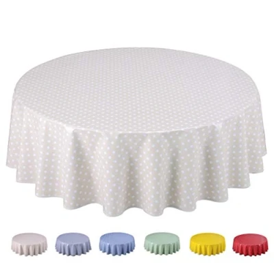 Imagen de Home Direct Mantel de Hule, Redondo 160 cm Lunares pequeños Beige