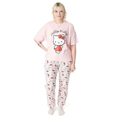 Imagen de Hello Kitty Conjunto de Pijama para Mujer Camiseta Manga Corta con Estampado White Adultos y Pantalones Pernera Larga en Rosa