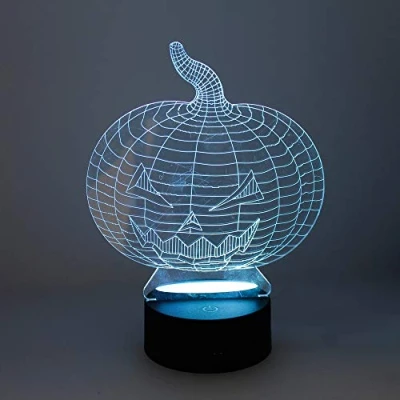 Imagen de CristalRecord Lámpara de mesa 3D Calabaza LED 2.5W, 7 colores Luz, Halloween, Funciona mediante pilas o USB