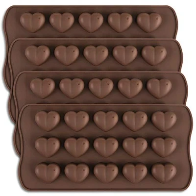 Imagen de homEdge molde de chocolate con forma corazón 15 cavidades, silicona hoyuelos San Valentín y caramelo