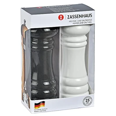 Imagen de Zassenhaus Berlin Juego de molinillos madera haya, color blanco y negro, con mecanismo cerámica ajustable sin niveles, especias rellenos, diámetro 5,9 cm, altura: 18 cm