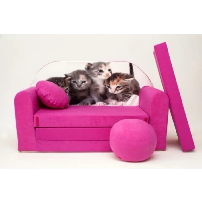 Imagen de Pro Cosmo Juego de Sofá Infantil 3 en 1 + Taburete Acolchado y cojín H6 Cama para niños Rosa 168 x 98 59 cm