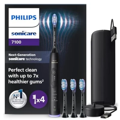 Imagen de Philips Sonicare 7100 cepillo dental eléctrico, sónico con 4 modos de cepillado y 3 niveles intensidad, alerta presión, EasyStart, SmarTimer, negro, HX7421/08 [Nueva Tecnología]