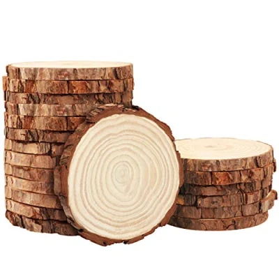 Imagen de Kurtzy Rodajas de Madera sin Acabado Círculos Natural (Pack 20) Disco 10 11 cm y mm Grosor Troncos con Corteza Suave Decoración, Posavasos, Navidad