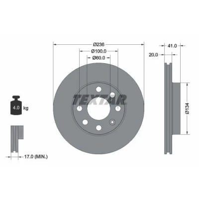 Imagen de TEXTAR PRO 92029603 Disco de freno 236 20 04/07 100 ventilación interna revestido sin perno sujeción rueda, buje rueda OPEL: Astra F CC