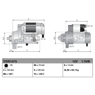 Imagen de DENSO DSN1475 Motor de arranque 12 1,7 13