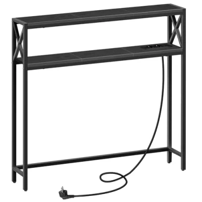 Imagen de MAHANCRIS Mesa de Entrada Doble 100 cm, Consola con 2 Enchufes y Puertos USB, Estrecha Entrada, para Pasillo Estantes, Pasillo, Negro ACTHB115UE01