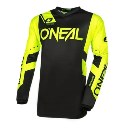Imagen de O&#039;Neal Maillot Motocross Manga Larga MX Enduro Protección Acolchada Codos, Cuello en V, Transpirable Element Jersey Racewear V.24 Adulto Negro Amarillo Neón Talla M