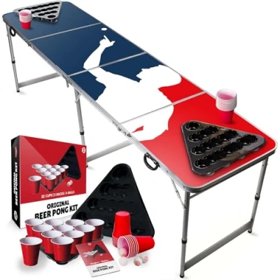Imagen de Beer Pong Juego Player 1 Mesa + 2 Estantes 22 Copas Rojas 4 Bolas Oficial de Beber OriginalCup®