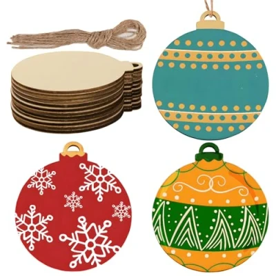 Imagen de 24pcs Bolas Navidad Madera con Cuerdas Decoración para Árbol Adorno Manualidades