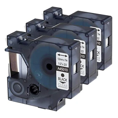 Imagen de Cartucho Oozmas Compatible con Dymo 45010 12mm x 7m, Negro sobre Transparente, LabelManager 160 210D 260P 280 360D, pack de 3