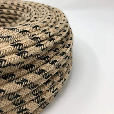 Imagen de cable de tela para lámpara, 3 hilos (3 x 0,75 mm2) Yute/algodón negro. Fabricado en Italia. (10 Metri)