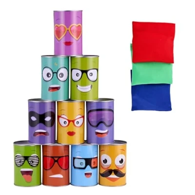 Imagen de THE TWIDDLERS Juego de Lanzamiento Latas para Niños 10 y 3 Bolsas Frijoles